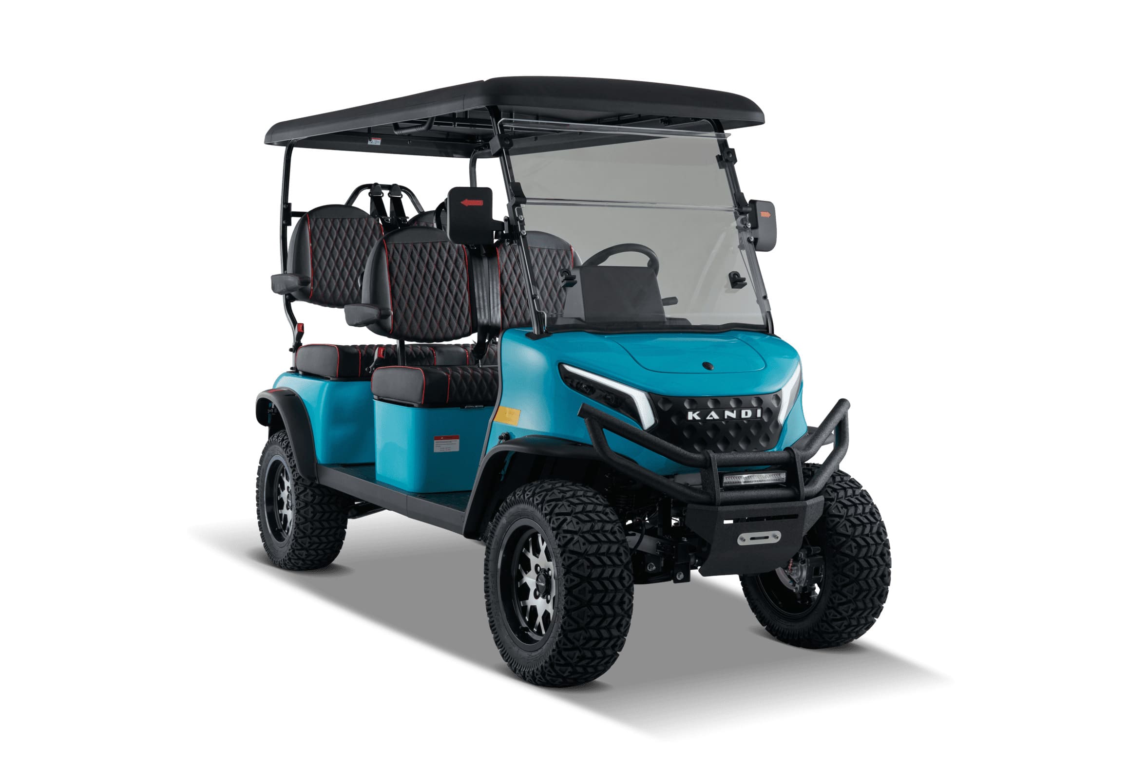 Green Kandi KS4PROF electric golf cart, front diagonal view