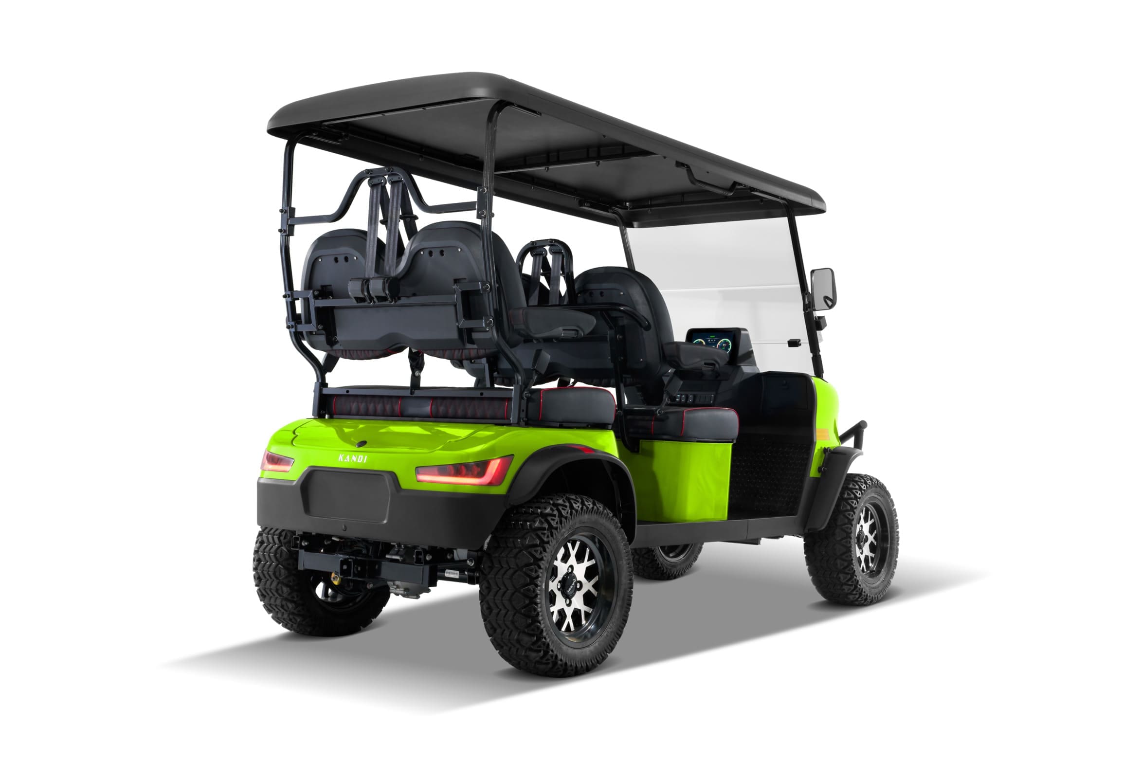 Green Kandi KS4P Pro electric golf cart, rear diagonal view