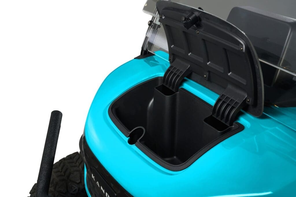 Detail of turquoise Kandi KS4P Pro electric golf cart components