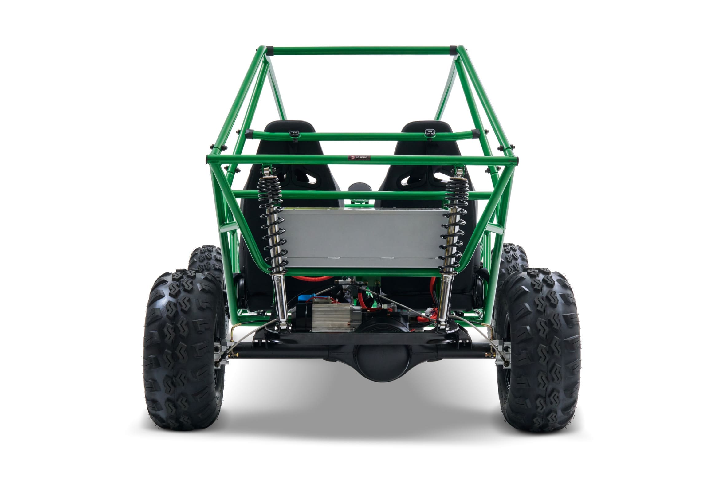 Rear view of green Kandi Dart 3000 electric vehicle