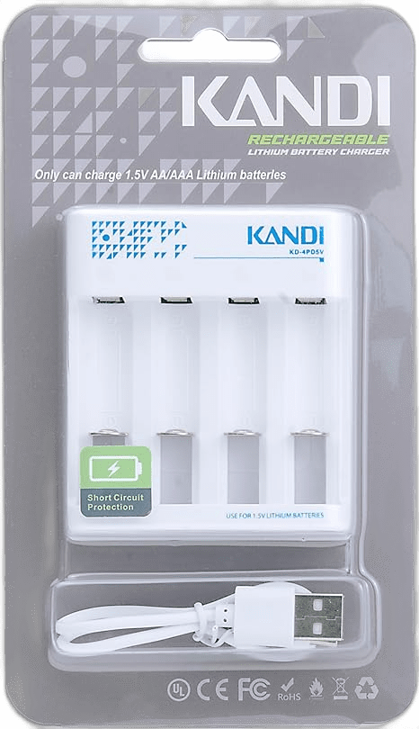 Kandi rechargeable lithium battery charger, promotional graphic